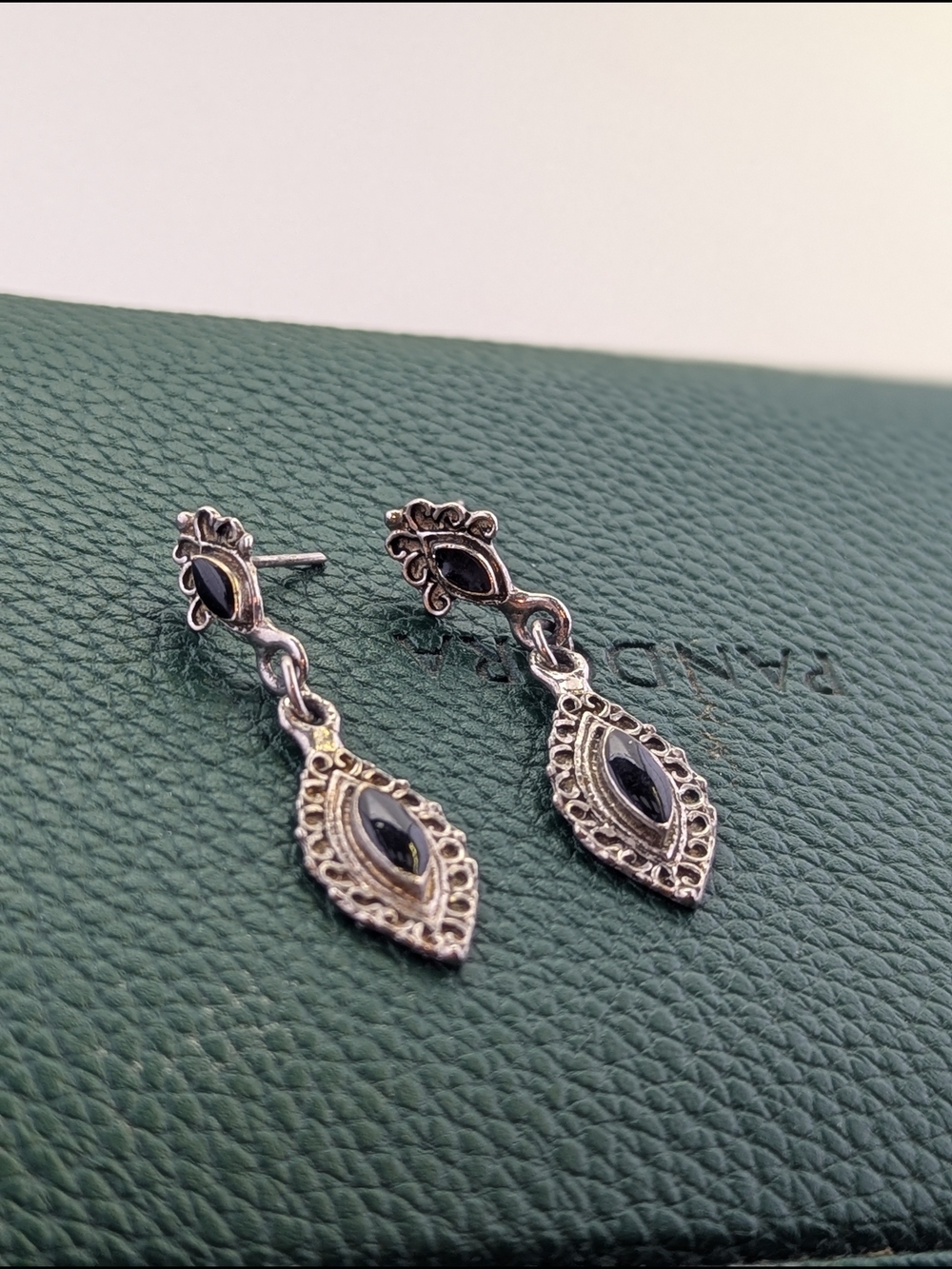 🖤 Bohemian Sterling Marquis Black Onyx Drop Earrings | Gothic Vintage ✨